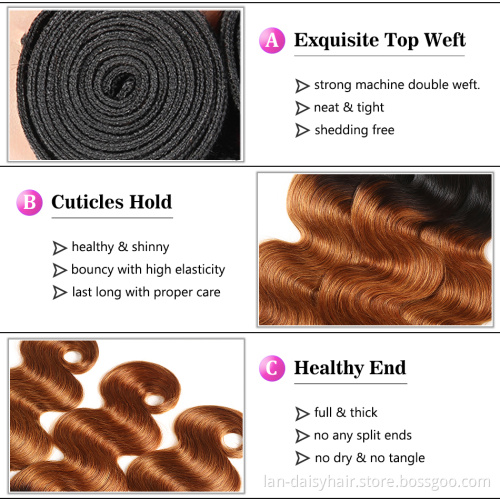 Lan-Daisy T1B/27 Ombre Brazilian Body Wave Hair Bundles 8-26 Inch Honey Blonde Human Hair Extension Remy Hair Weave Bundles